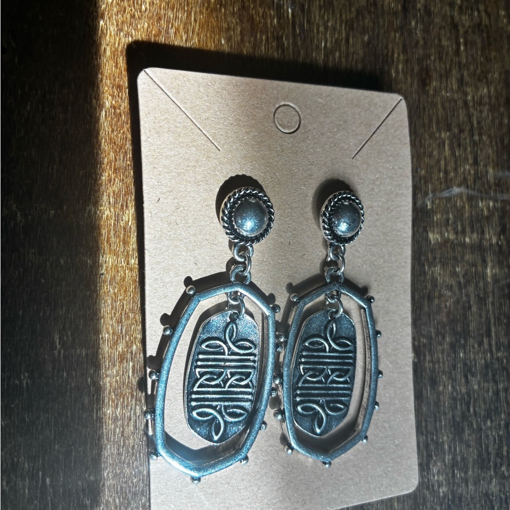 Silver-Tone Decorative Drop Earrings - Women's Jewelry